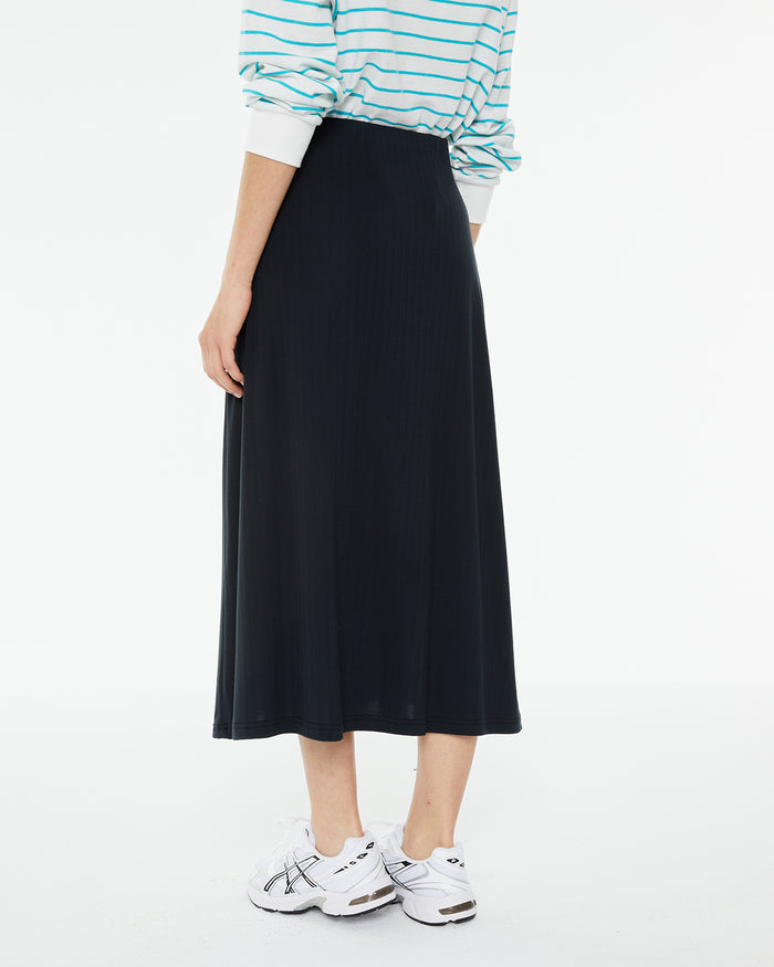 System Action Falda Larga Negra De Canalé Con Goma En La Cintura