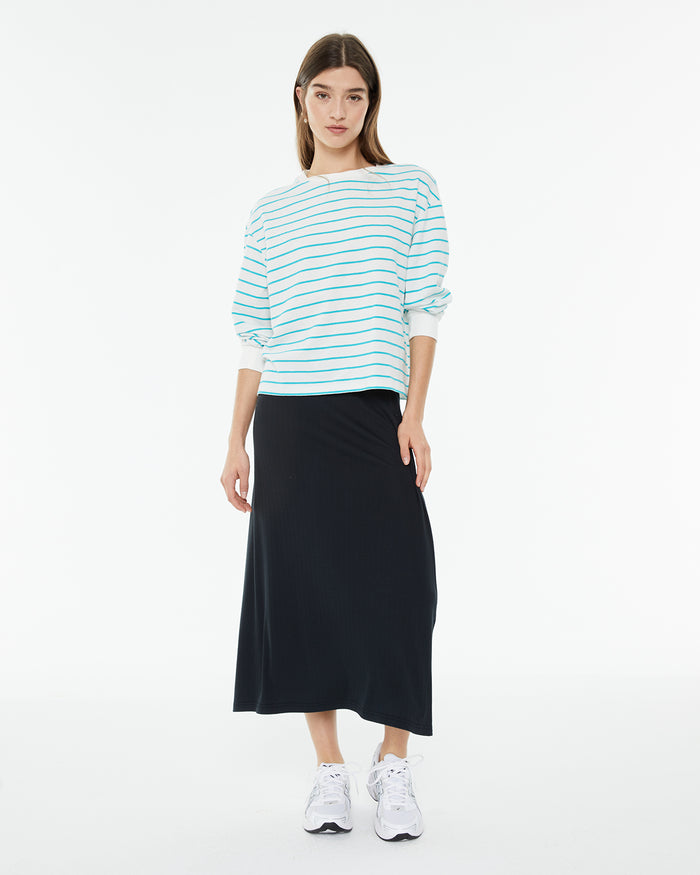 system action Falda larga negra de canalé con goma en la cintura