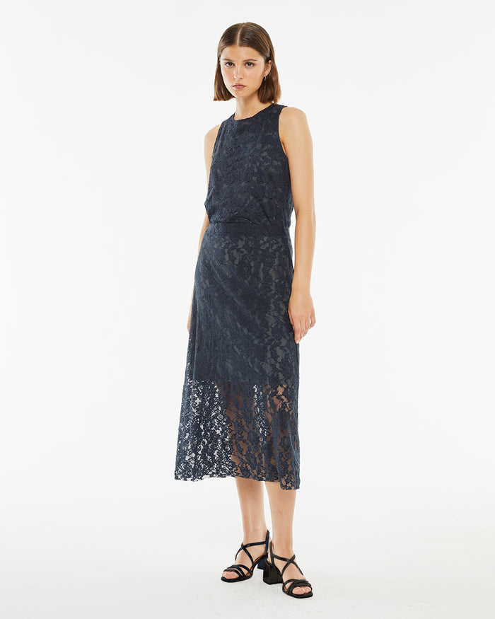 system action Falda midi blonda con goma en la cintura