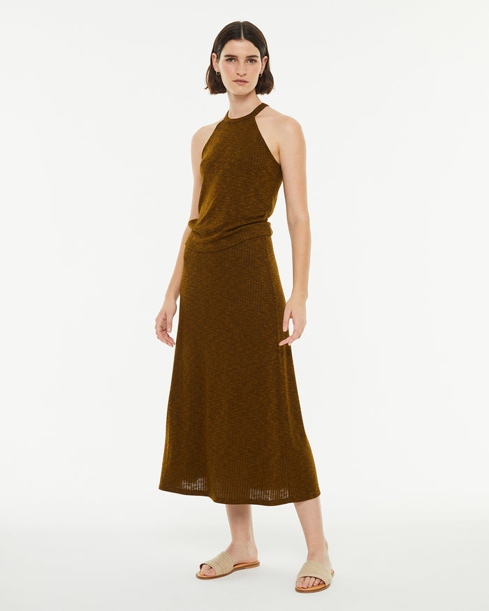 system action Falda midi canalé ajustada efecto jaspeado