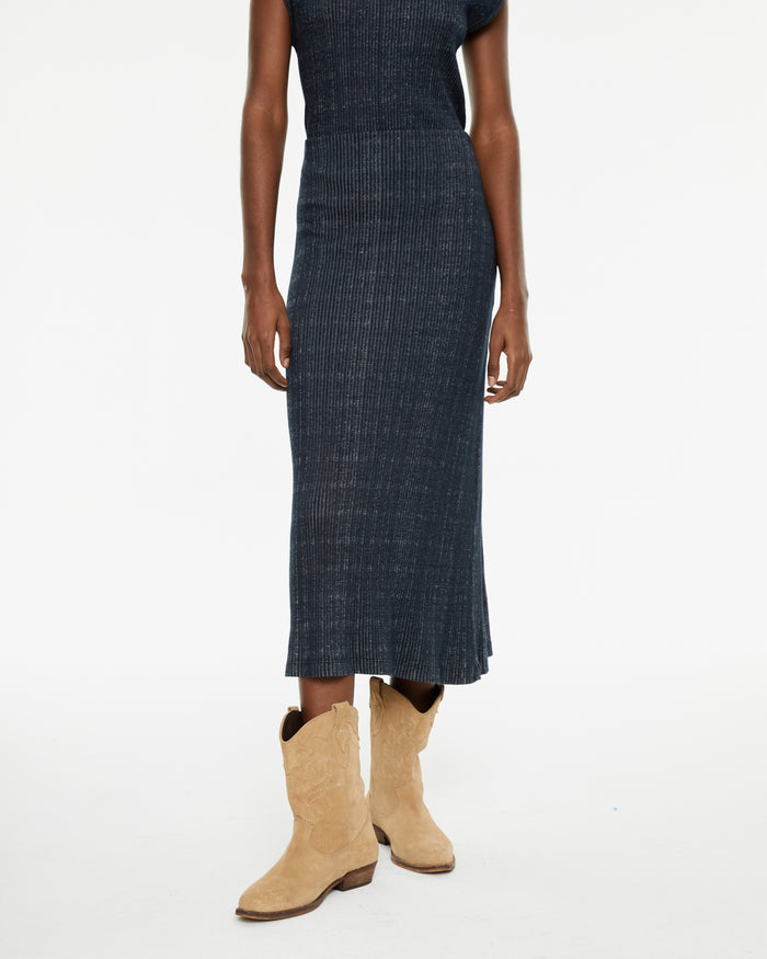 System Action Falda Midi De Canalé Con Goma En La Cintura