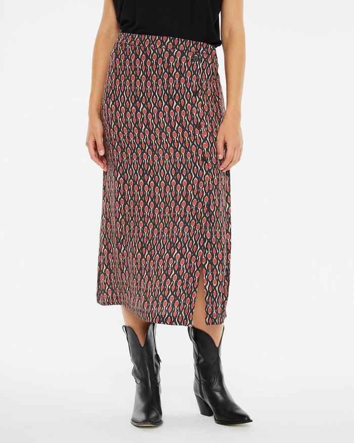 System Action Falda Midi Estampado Geométrico Botones Laterales