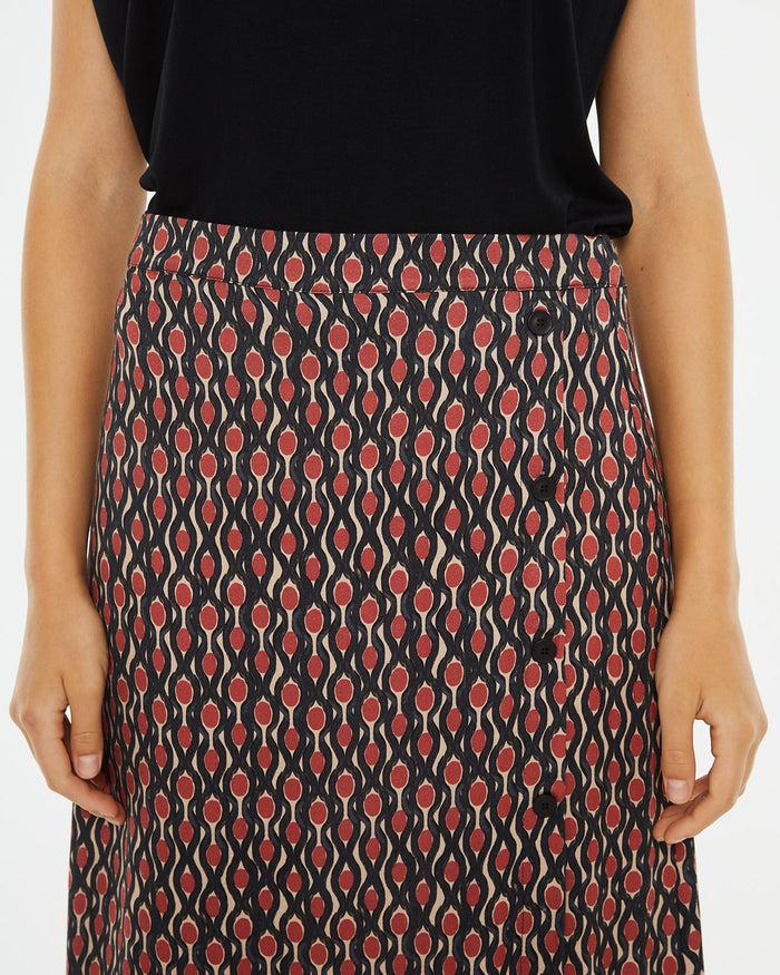 System Action Falda Midi Estampado Geométrico Botones Laterales