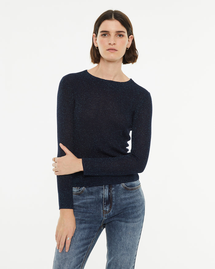 system action Jersey canalé con brillo de manga larga