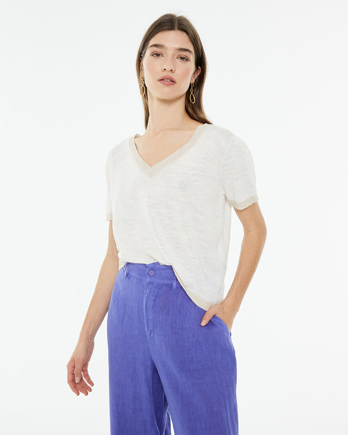 system action Jersey cuello pico de manga corta con detalle tira escote