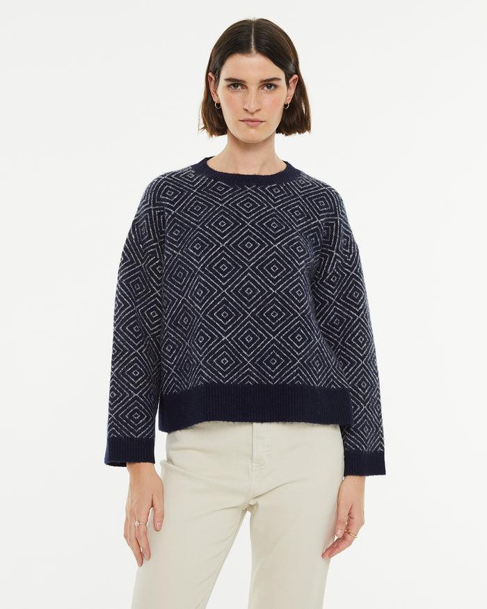 system action Jersey cuello redondo jacquard rombos bicolor