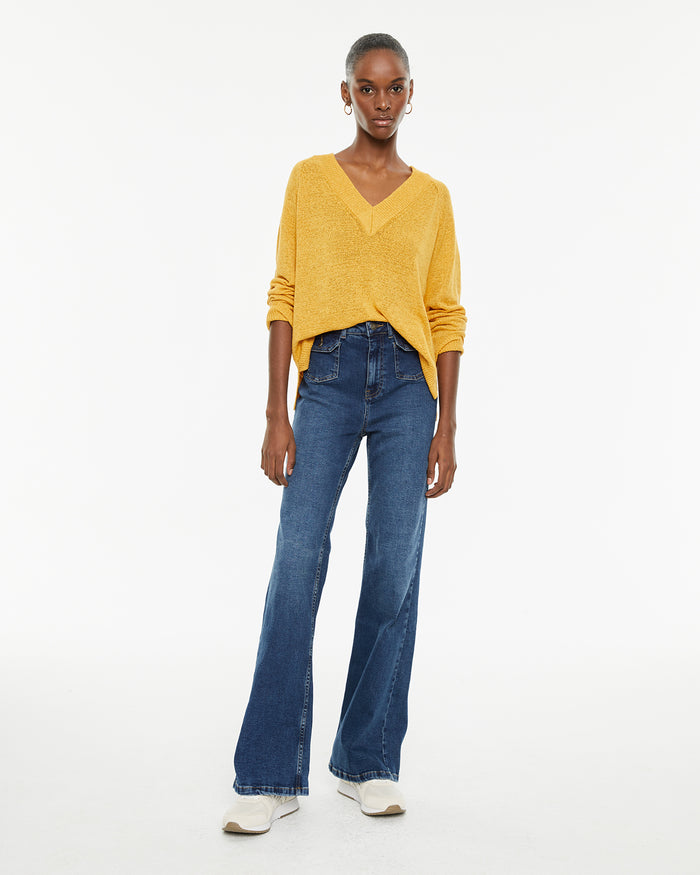 System Action Jersey Escote Pico Con Aberturas Laterales Y Acabados Rib