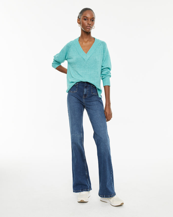 System Action Jersey Escote Pico Con Aberturas Laterales Y Acabados Rib