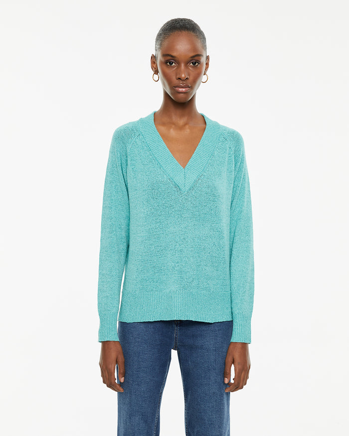 system action Jersey escote pico con aberturas laterales y acabados rib