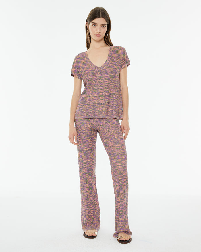 System Action Jersey Hilo Lúrex Escote Pico Y Manga Corta