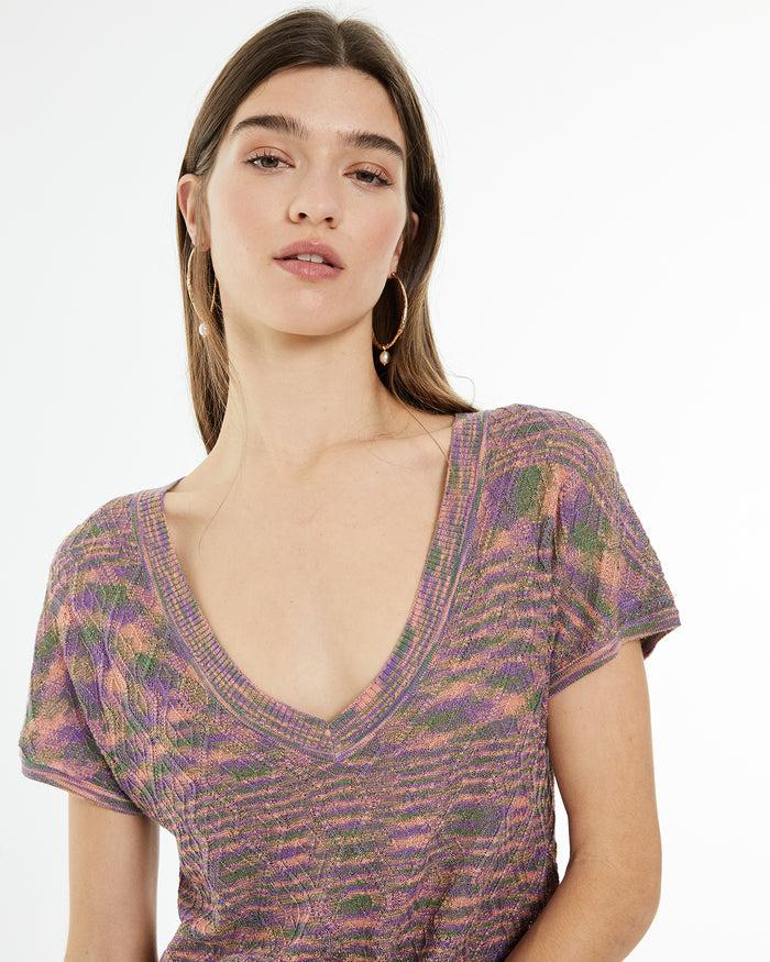 System Action Jersey Hilo Lúrex Escote Pico Y Manga Corta