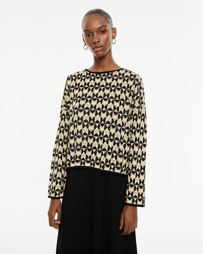 system action Jersey jaquard de cuello redondo y estampado geométrico