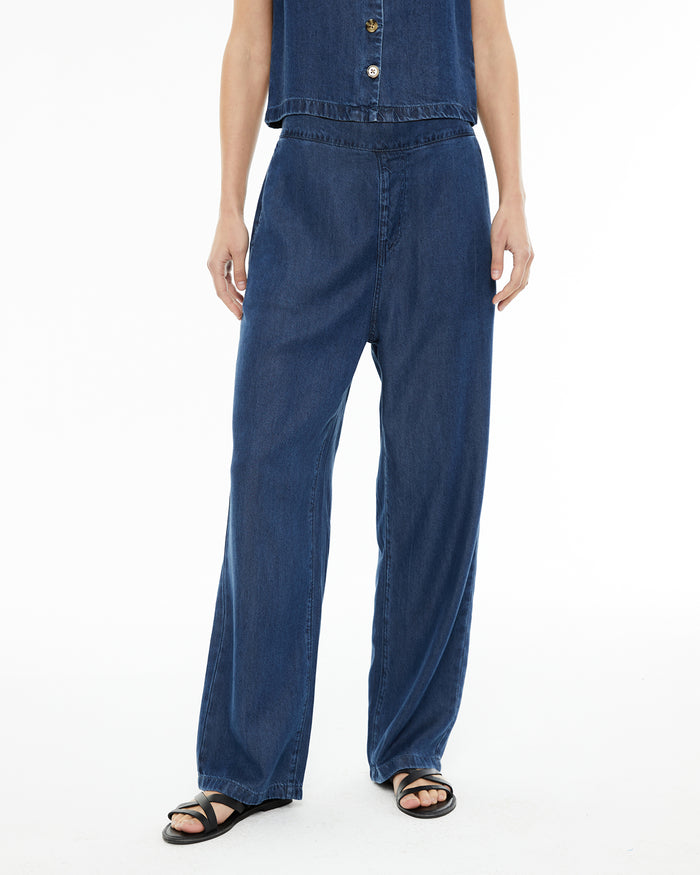 System Action Pantalón De Tencel Efecto Denim Con Goma En Cinturilla