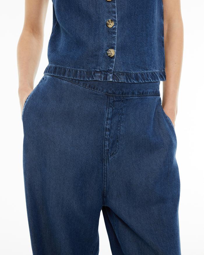 System Action Pantalón De Tencel Efecto Denim Con Goma En Cinturilla