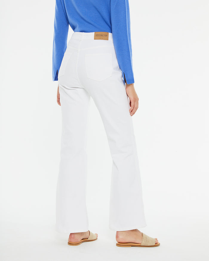 System Action Pantalón Denim Fit Flare Blanco De Tiro Medio