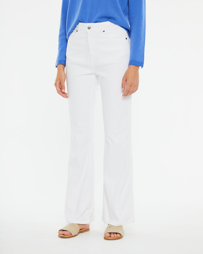 System Action Pantalón Denim Fit Flare Blanco De Tiro Medio