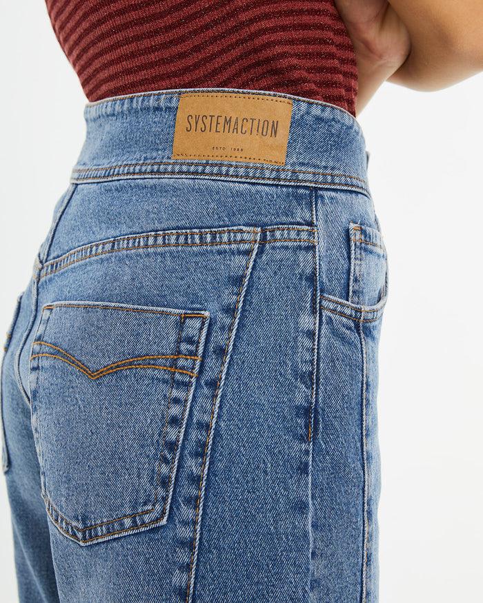 System Action Pantalón Denim Wide Leg Bajo Desilachado