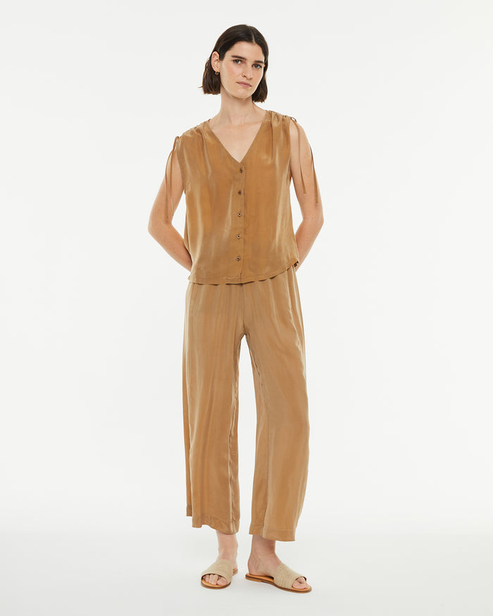 system action Pantalón largo cupro evasé y goma fantasía