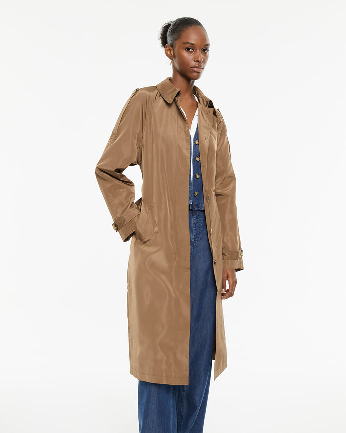 System Action Parka Midi Recta Trench Larga Con Cinturón