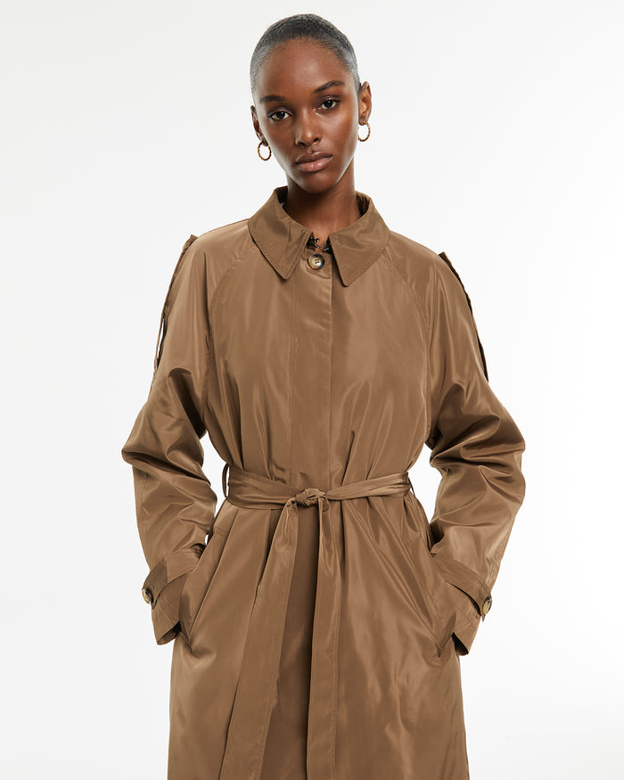 System Action Parka Midi Recta Trench Larga Con Cinturón