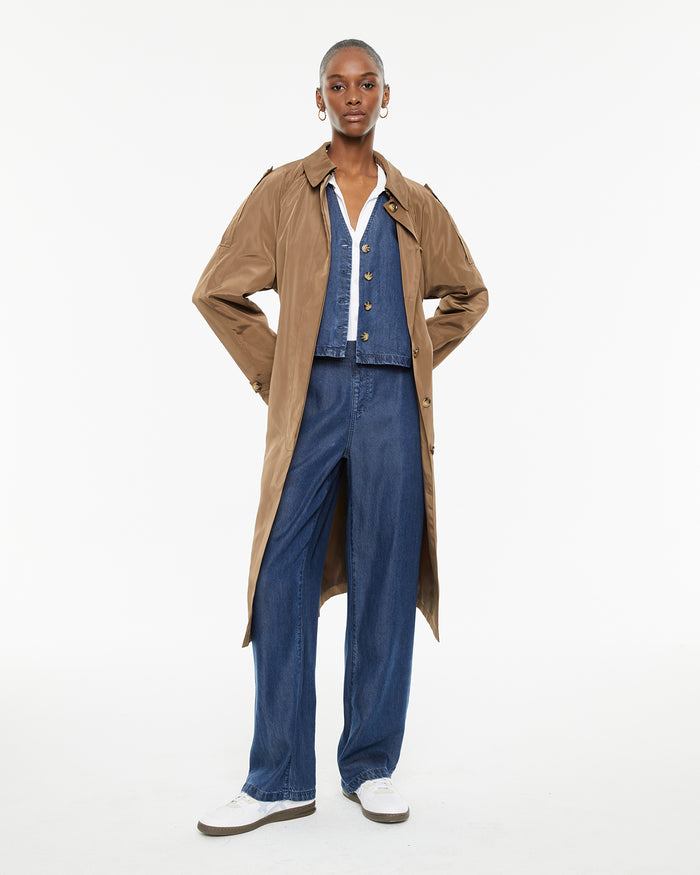 system action Parka midi recta trench larga con cinturón