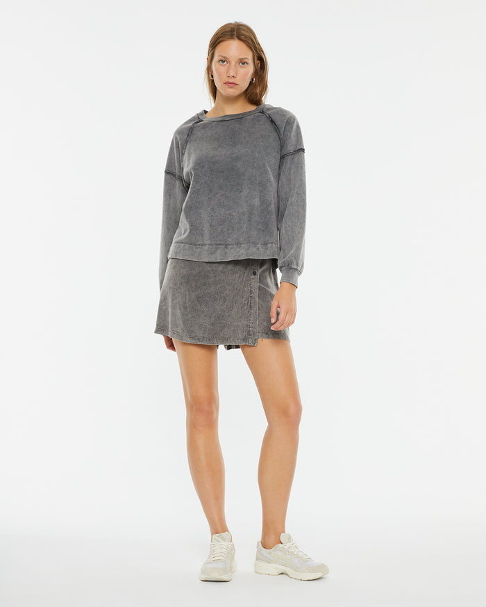 System Action Sudadera Oversize Manga Abullonada Tinte Gris Desgastado