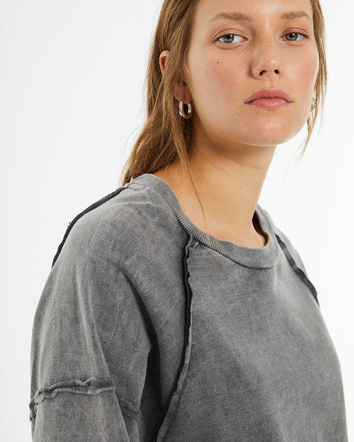 System Action Sudadera Oversize Manga Abullonada Tinte Gris Desgastado