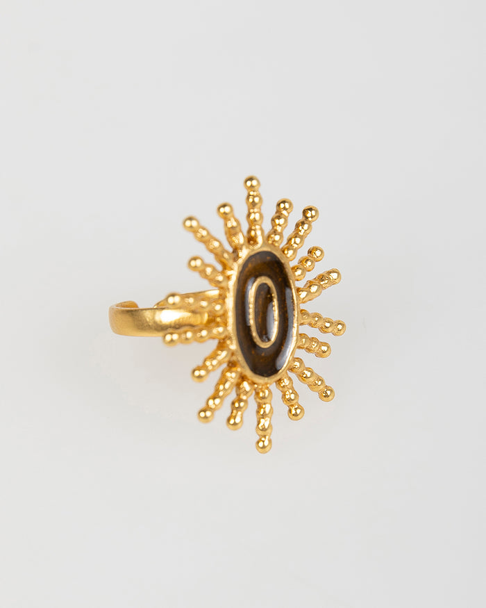 System Action Anillo Abierto Dorado Con Sol Negro
