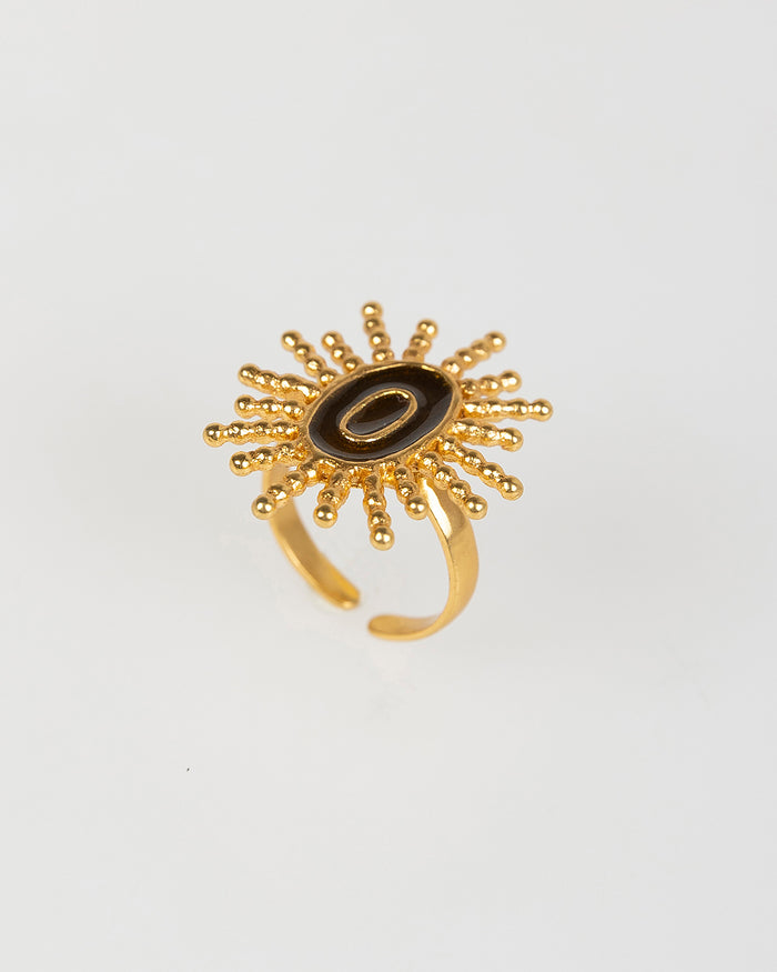system action Anillo abierto dorado con sol negro