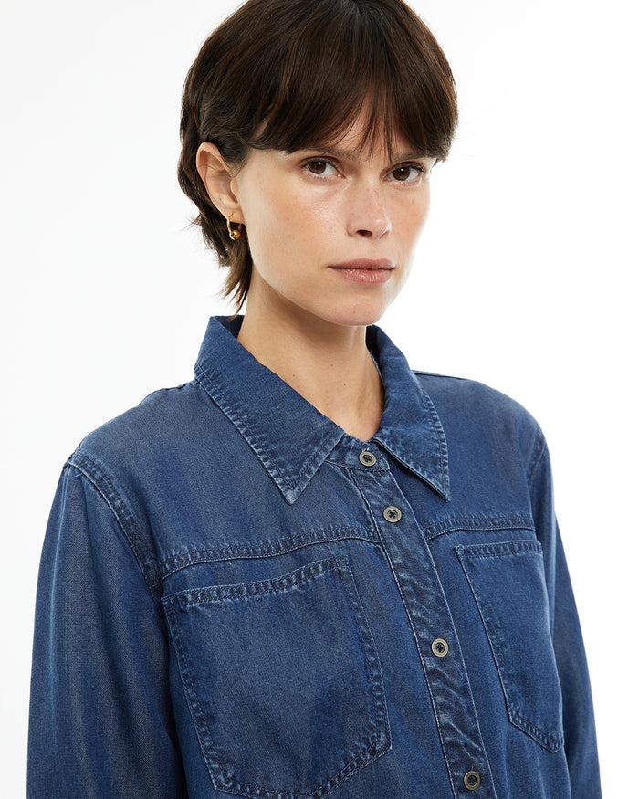 System Action Camisa De Tencel Efecto Denim