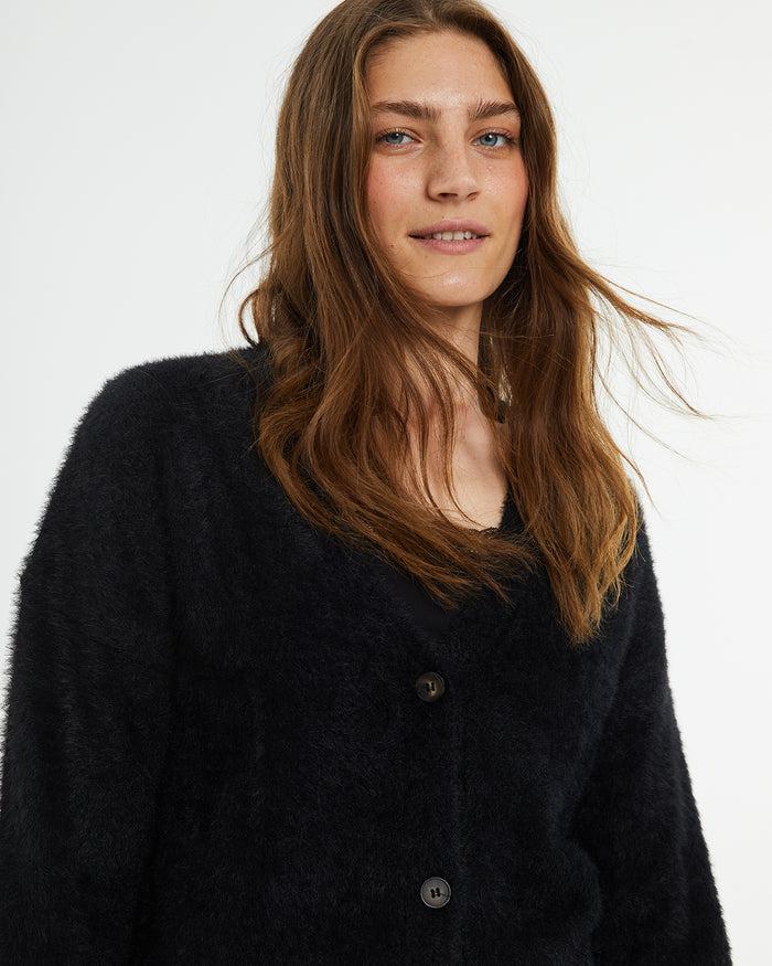 System Action Cárdigan Efecto Peludo Cuello Pico