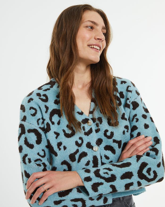 system action Cárdigan recto jacquard animal print