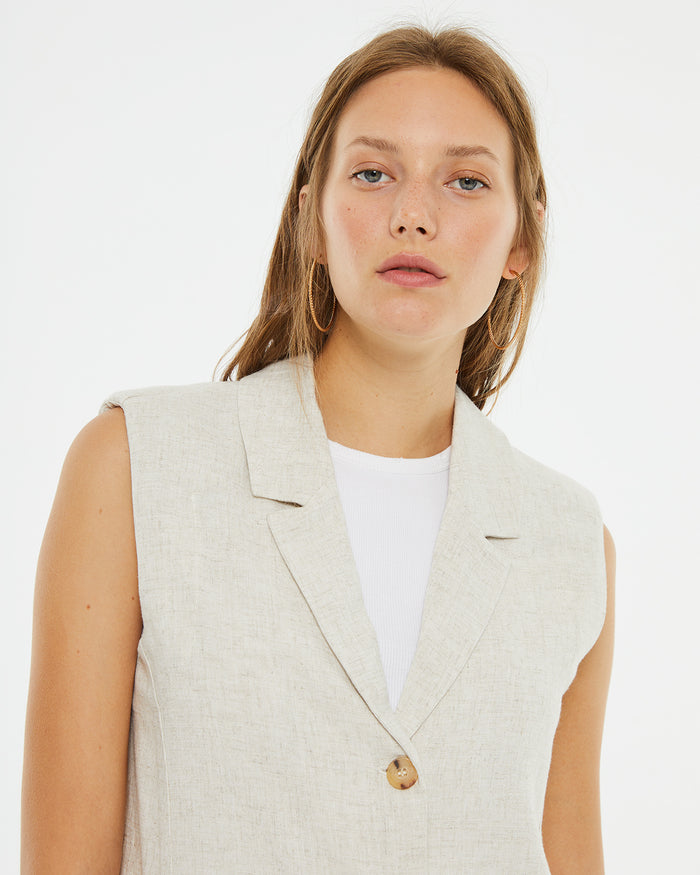 System Action Chaleco Largo Efecto Lino