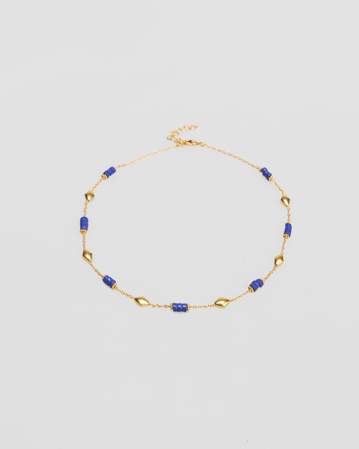 System Action Collar Abalorios Oro Y Azul