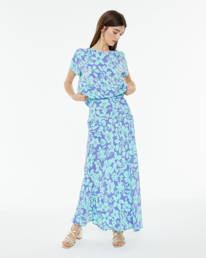 system action Falda midi estampado floral grande