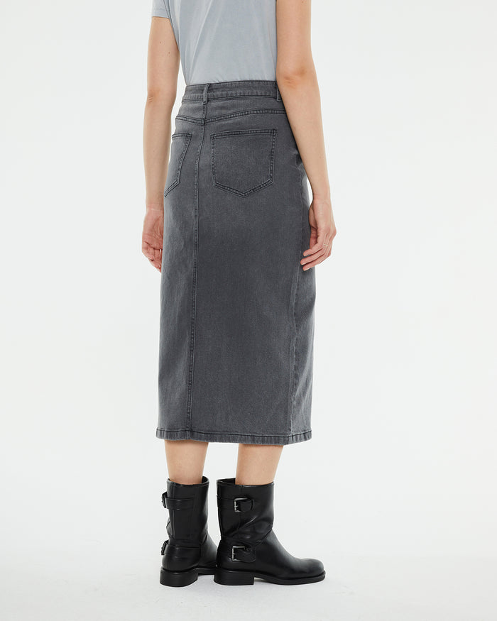 System Action Falda Midi Tejana Color Gris Oscuro