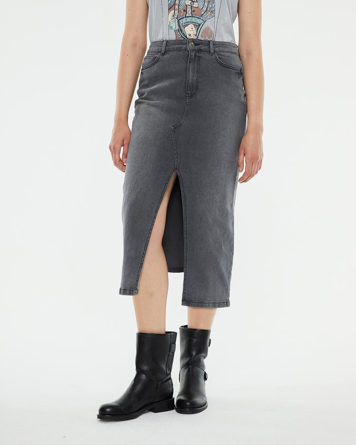 System Action Falda Midi Tejana Color Gris Oscuro