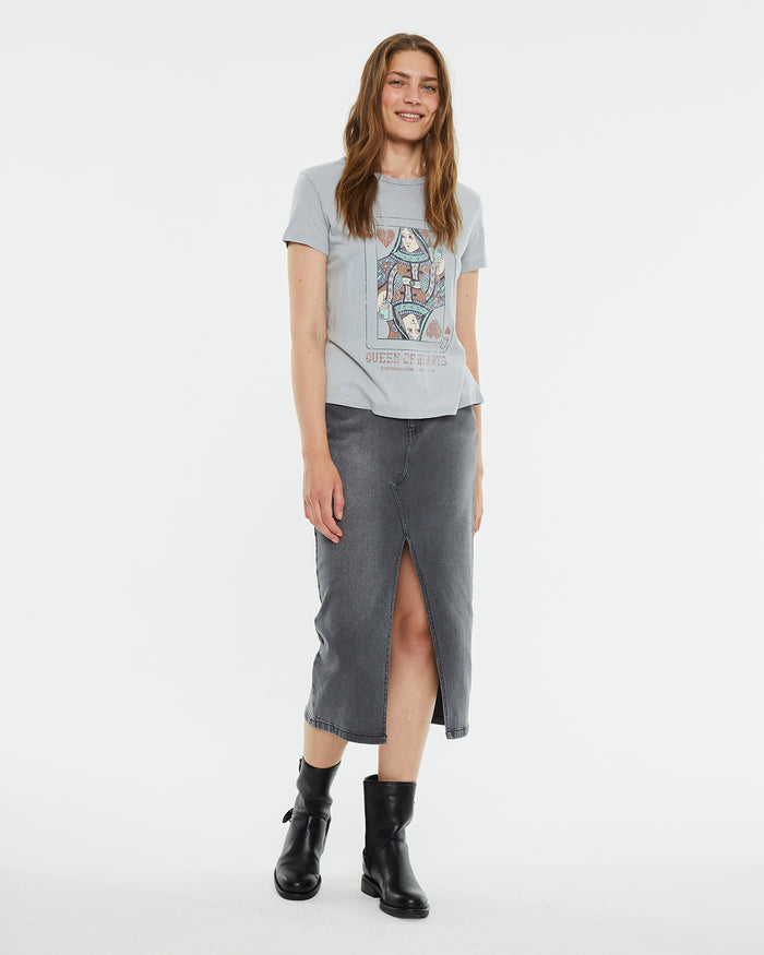 system action Falda midi tejana color gris oscuro