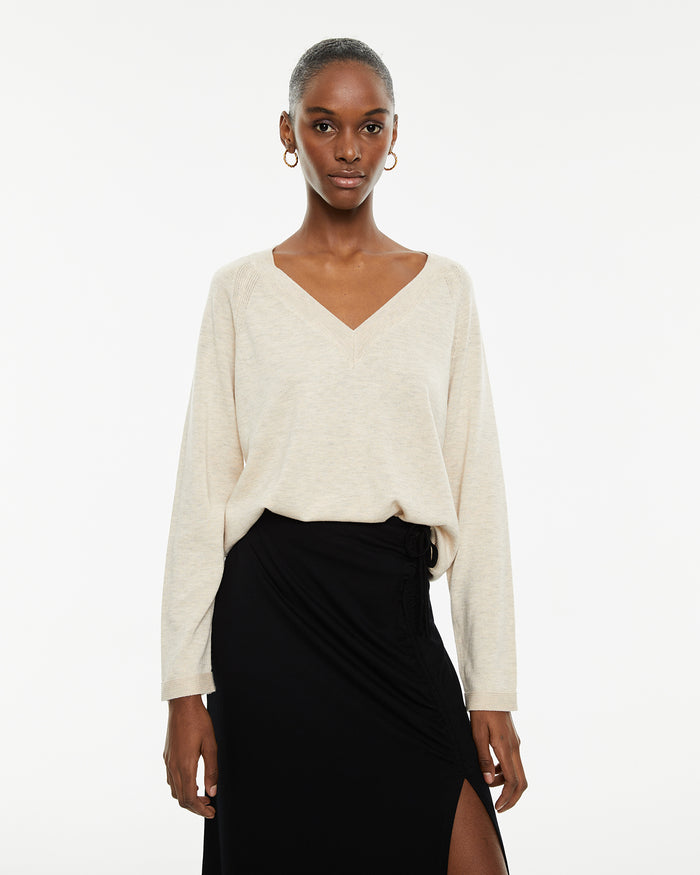 system action Jersey básico con lana cuello pico