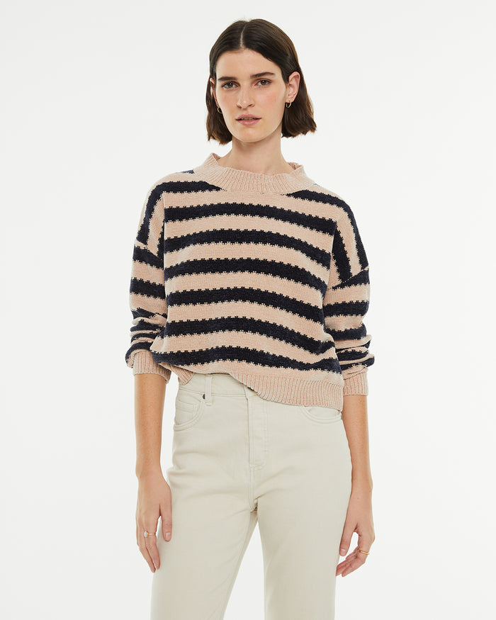 system action Jersey velour rayas cuello redondo