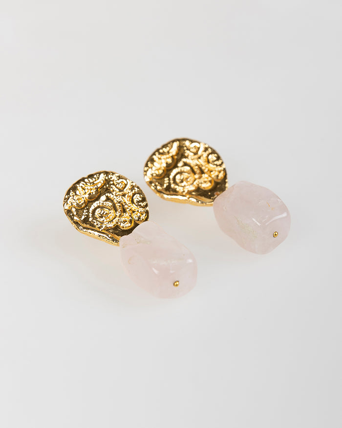 System Action Pendientes Dorados Con Piedra Rosada