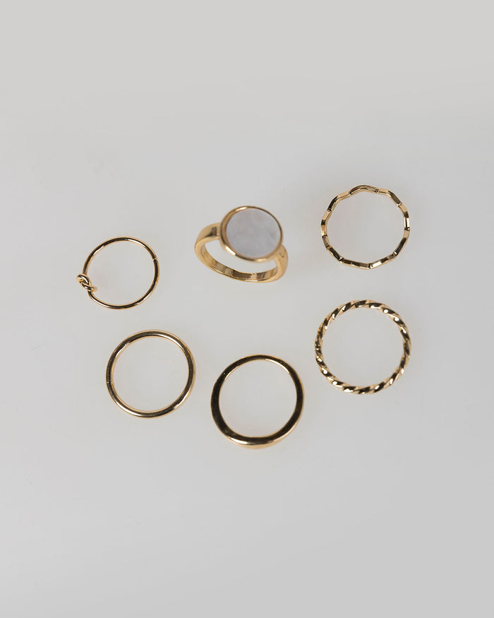 System Action Set De Seis Anillos Color Oro