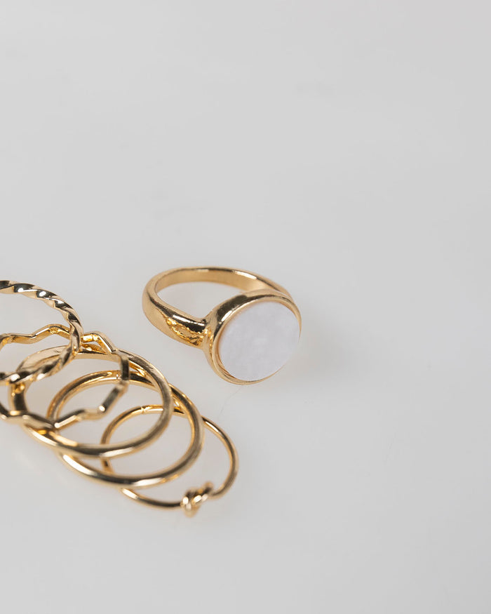 System Action Set De Seis Anillos Color Oro