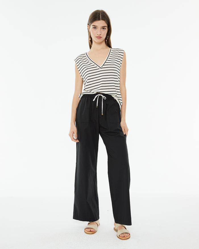 System Action Top De Rayas Sin Mangas Escote Pico