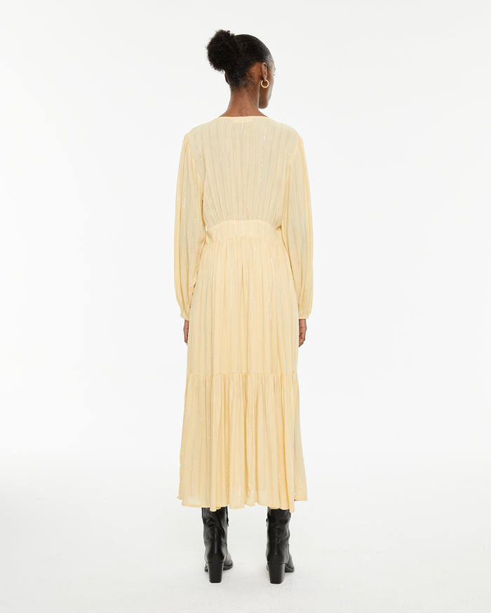 System Action Vestido Largo Detalles De Lúrex