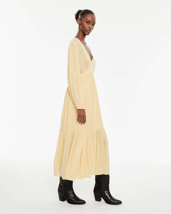 System Action Vestido Largo Detalles De Lúrex