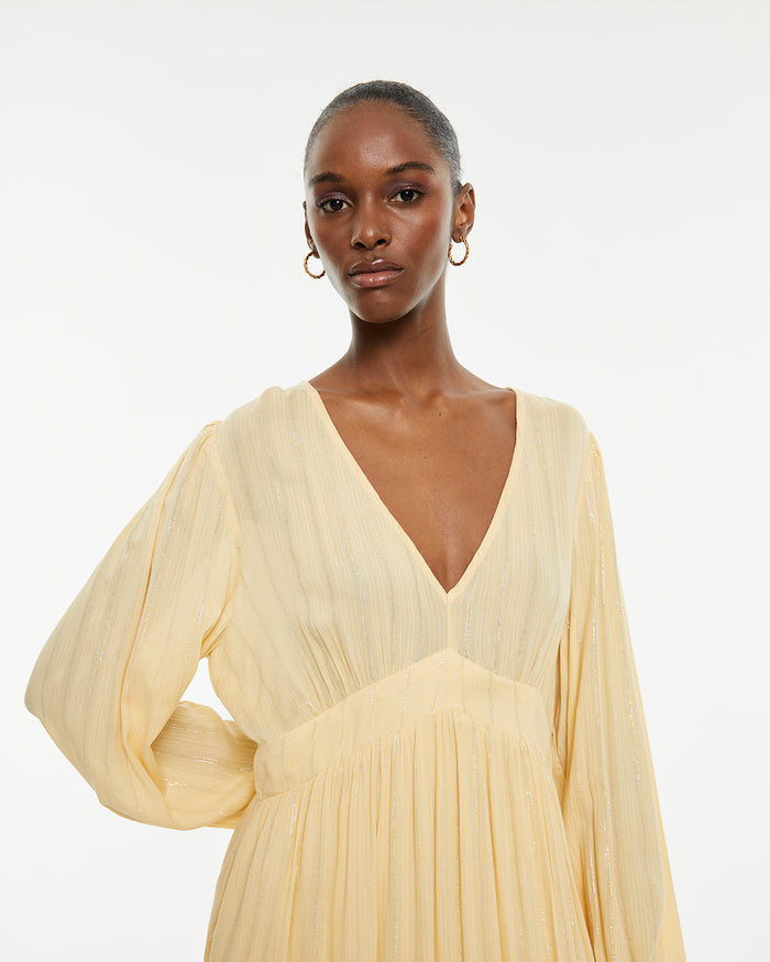 System Action Vestido Largo Detalles De Lúrex