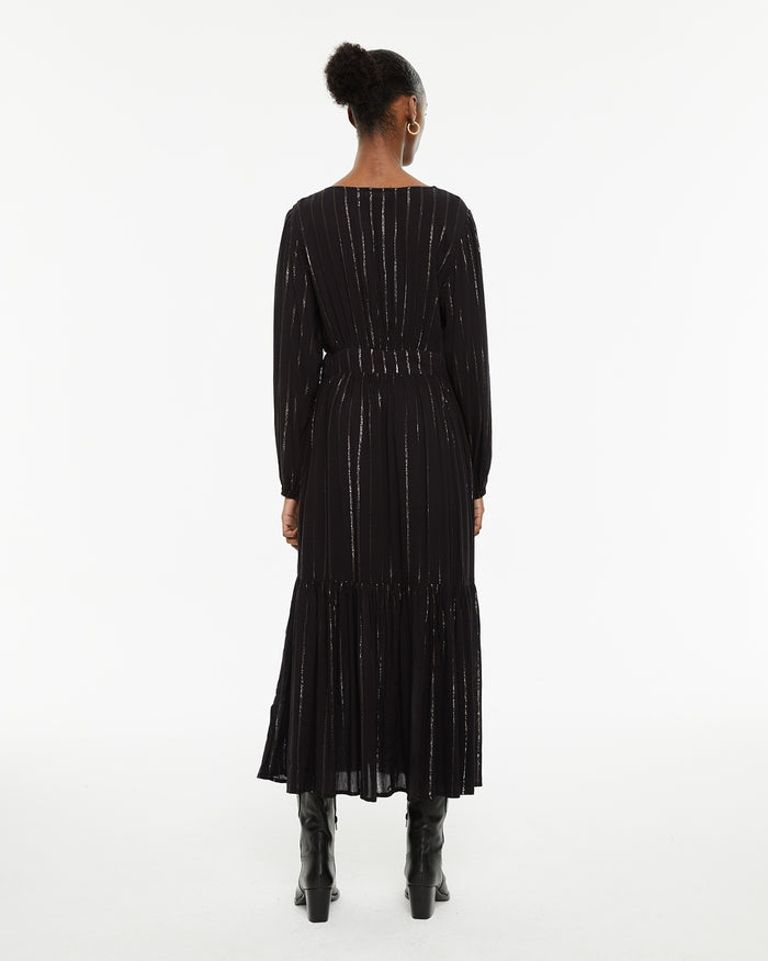 System Action Vestido Largo Detalles De Lúrex