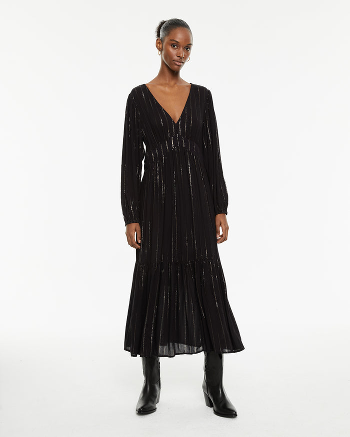 system action Vestido largo detalles de lúrex