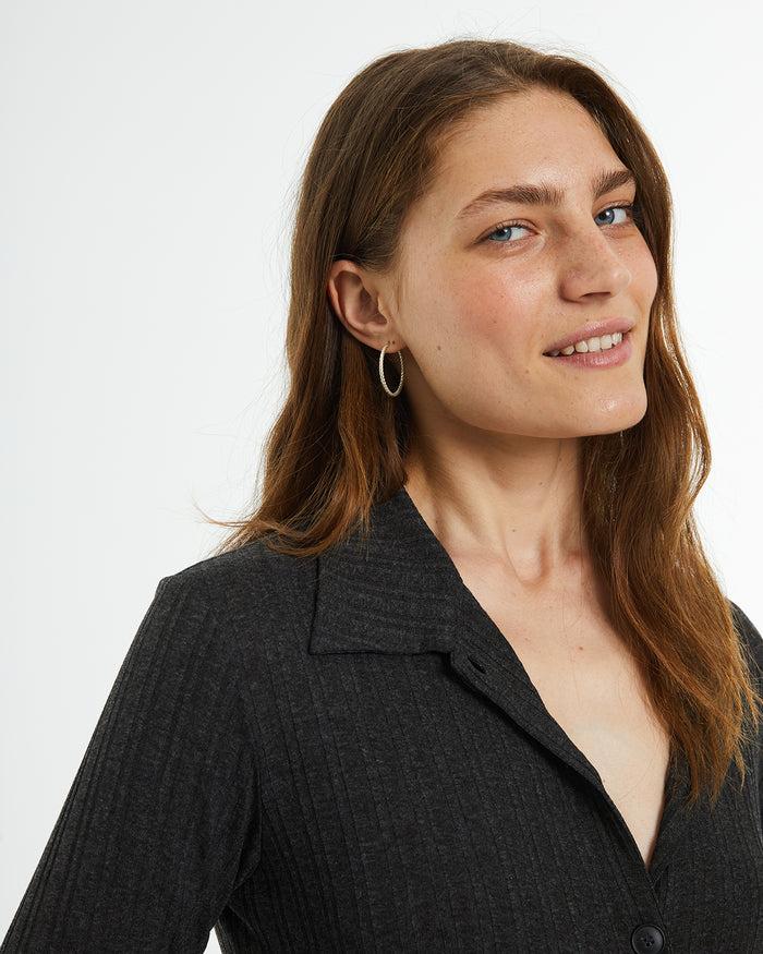 System Action Vestido Midi De Canalé Cuello Polo